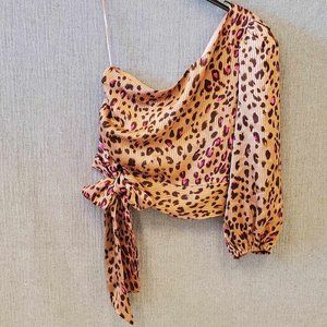 NEW w/ Tags Express Leopard Print, One Shouldered Blouse